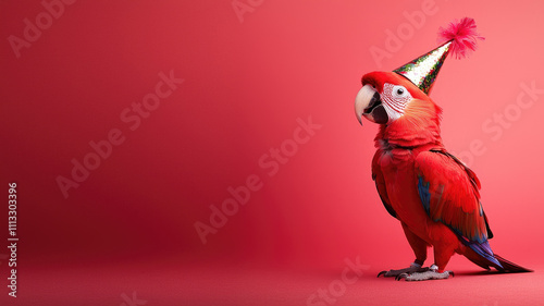 vibrant parrot wearing festive party hat against bright background