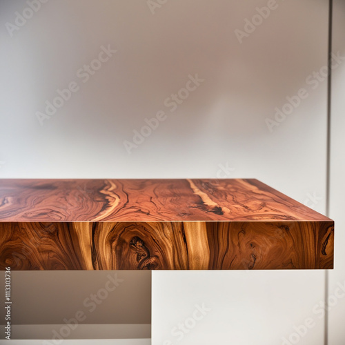 wood counter table top on blur white wall background For montage product display
