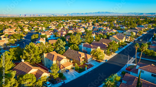 Photography Aerial Suburban Las Vegas with Skyline and Desert Backdrop