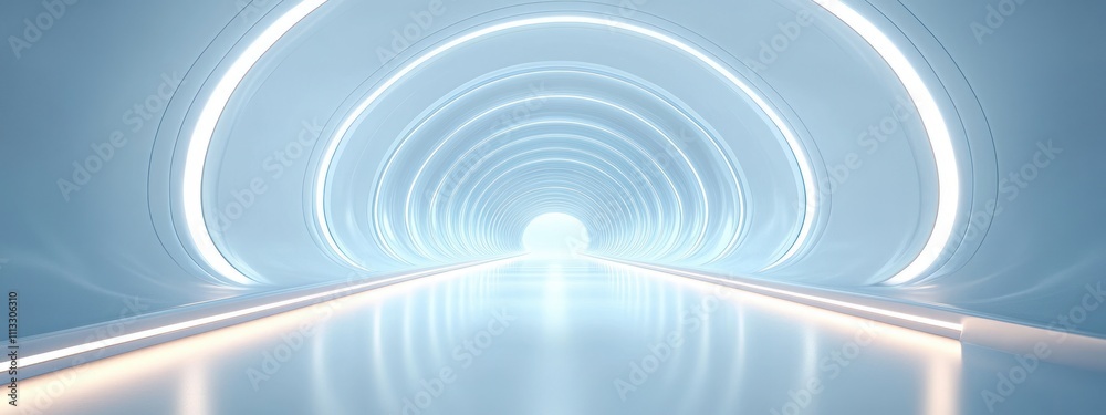 Futuristic Tunnel with Sleek White Interior and Ethereal Lighting Effects in a Modern Space Design Futuristic Tunnel with Sleek White Interior and Ethereal Lighting Effects in a Modern Space Design