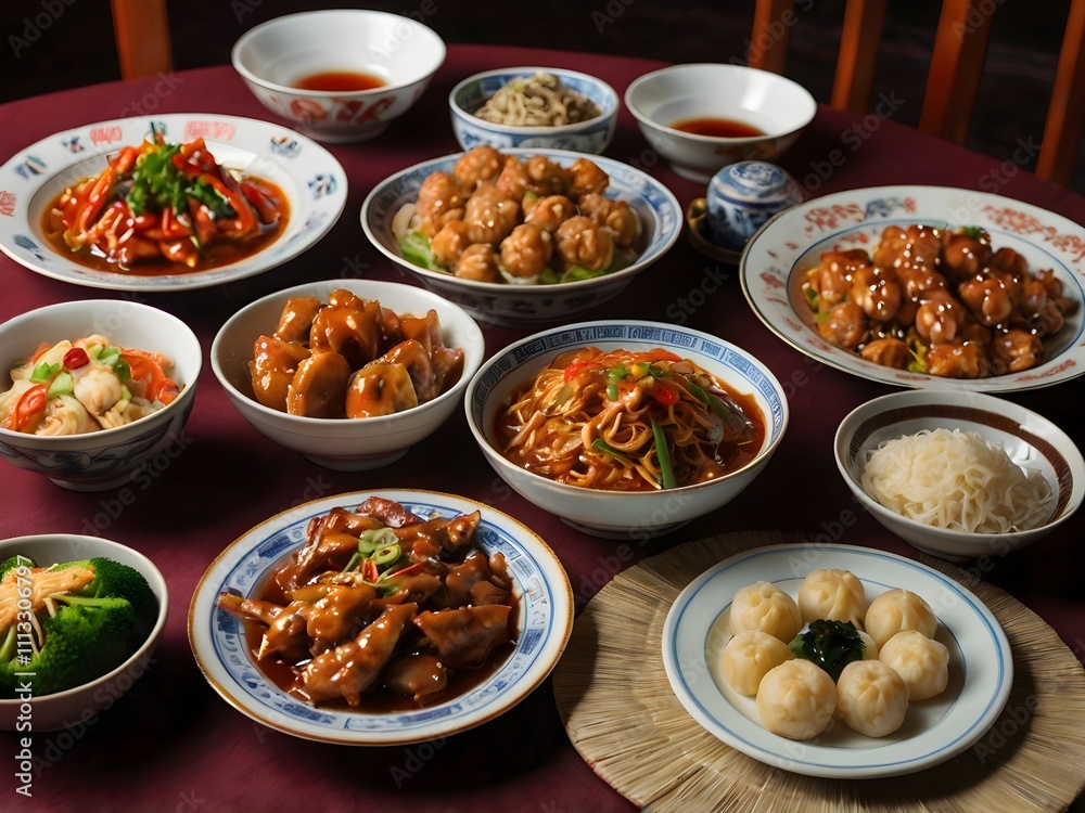 various kinds of Chinese food on the table during Chinese New Year various kinds of Chinese food on the table during Chinese New Year