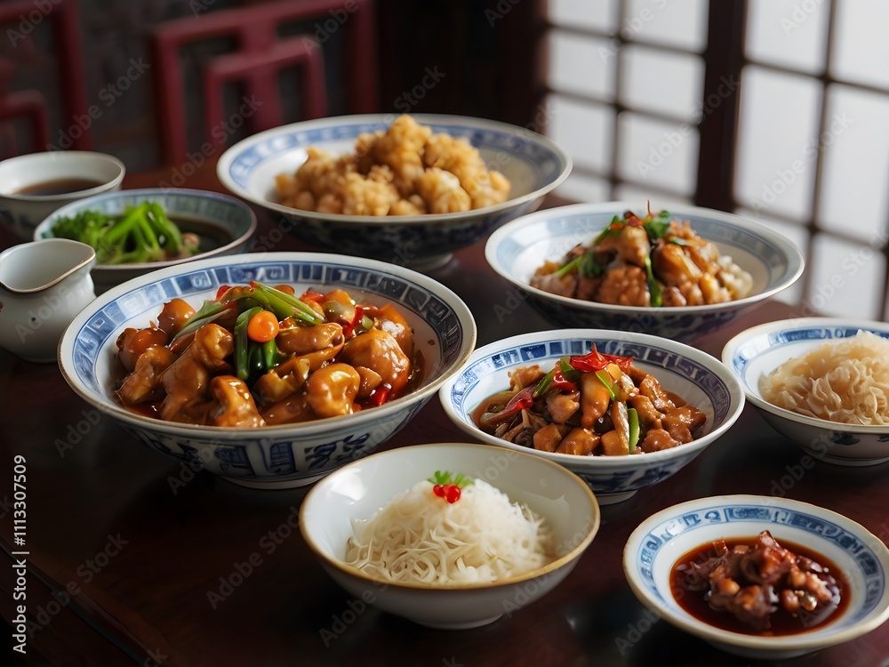 various kinds of Chinese food on the table during Chinese New Year various kinds of Chinese food on the table during Chinese New Year
