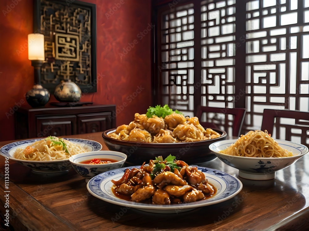 various kinds of Chinese food on the table during Chinese New Year various kinds of Chinese food on the table during Chinese New Year