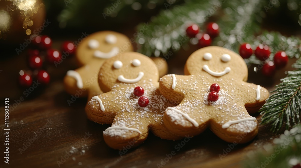 Gingerbread cookies shaped like stars and snowflakes on a wooden background Gingerbread cookies shaped like stars and snowflakes on a wooden background