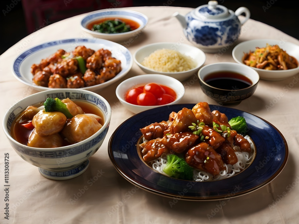 various kinds of Chinese food on the table during Chinese New Year various kinds of Chinese food on the table during Chinese New Year