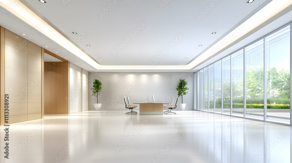 Modern interior design with expansive windows framing a breathtaking view Modern interior design with expansive windows framing a breathtaking view