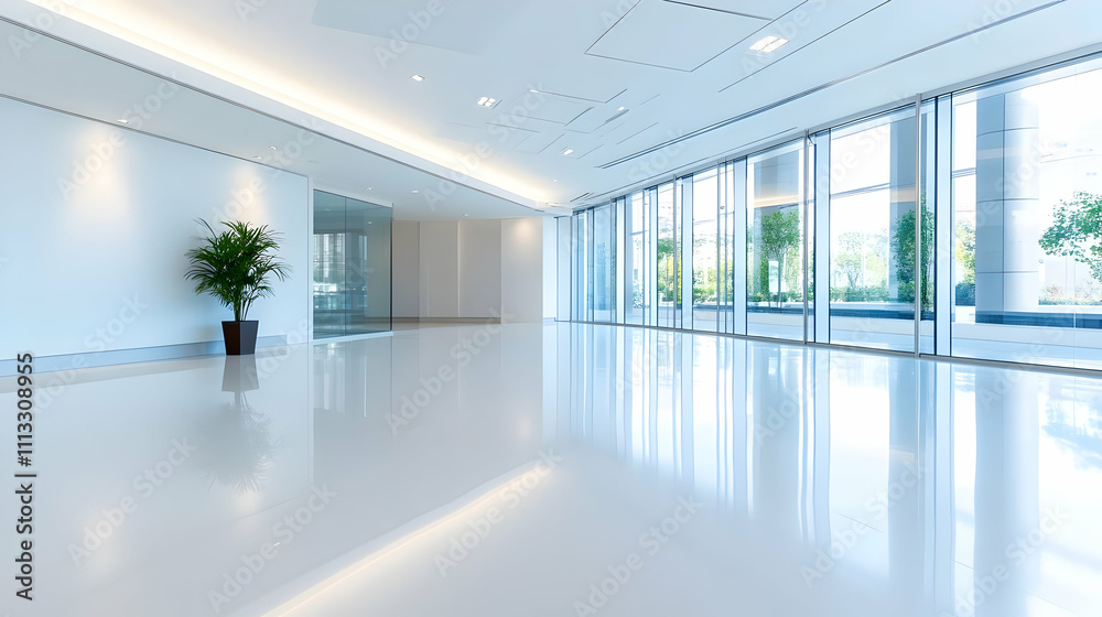 Modern interior design with expansive windows framing a breathtaking view Modern interior design with expansive windows framing a breathtaking view