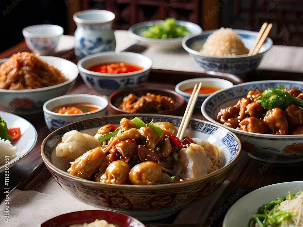 various kinds of Chinese food on the table during Chinese New Year various kinds of Chinese food on the table during Chinese New Year