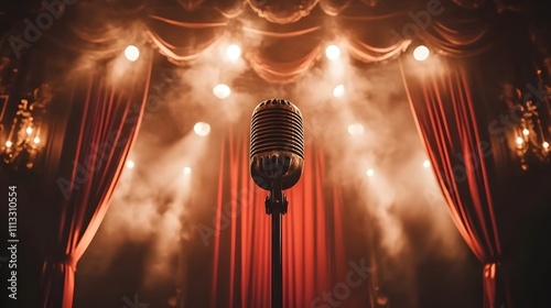 Vintage Microphone on Big Stage.