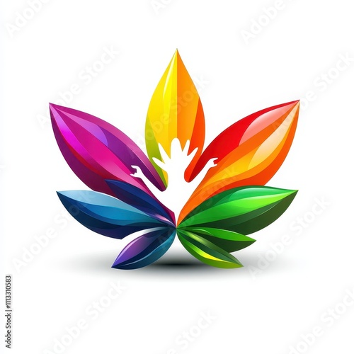 Colorful abstract flower logo with a silhouette of a person inside.