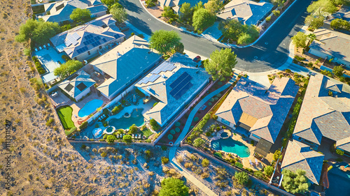 Canvas Print Aerial of Suburban Solar Homes in Desert Oasis
