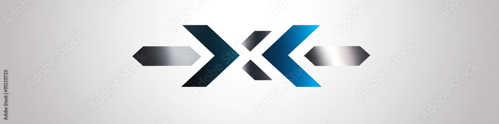 Minimalistic logo design with gradient silver and blue geometric arrows pointing in different directions. Simple sans-serif font Minimalistic logo design with gradient silver and blue geometric arrows pointing in different directions. Simple sans-serif font