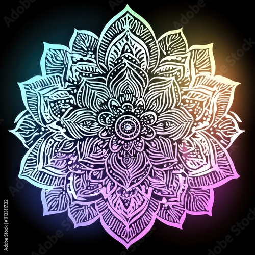 Colorful mandala design with intricate details. photo