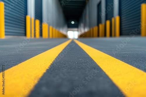Wallpaper Mural long corridor with yellow lines and storage units on both sides Torontodigital.ca