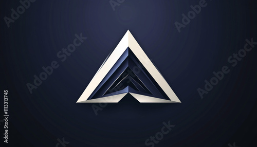Modern logo with a navy blue abstract triangle, symbolizing strategic planning. White and gray accents. Elegant serif font