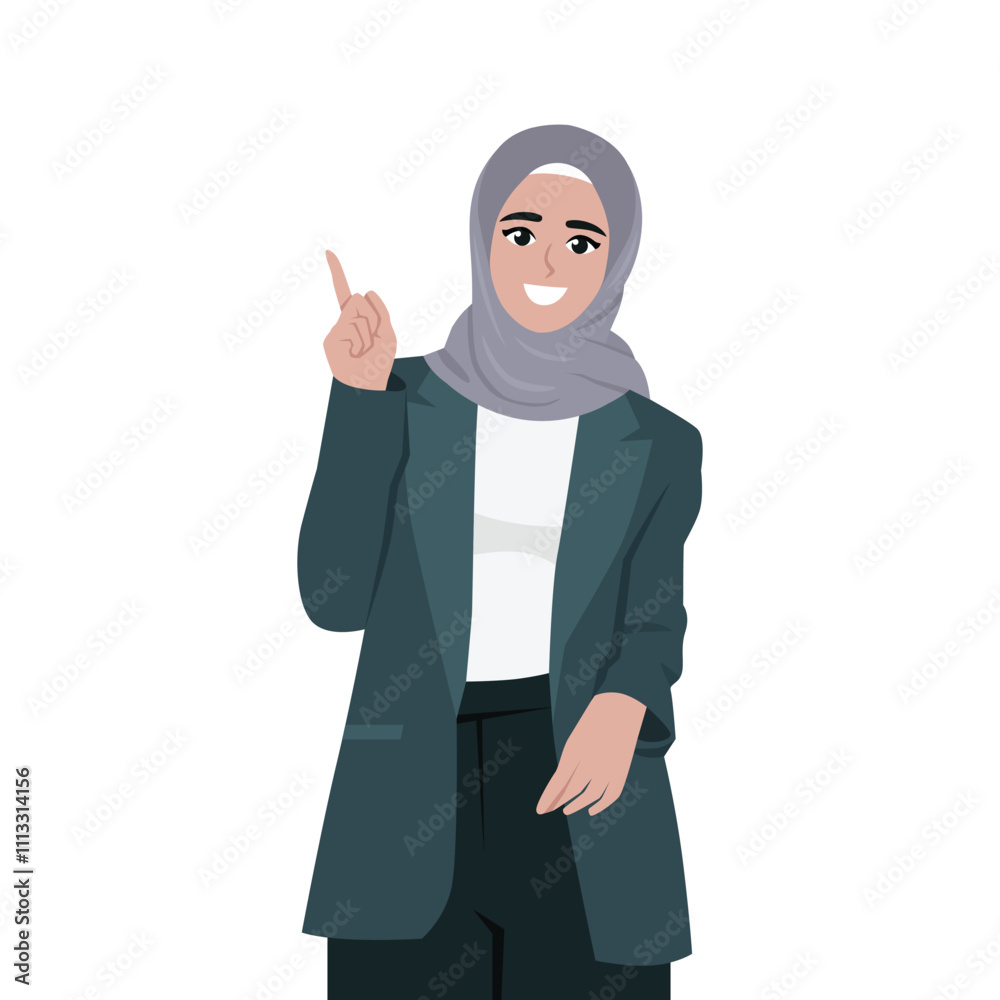 Young business woman pointing up. Flat Vector Character Isolated. Young business woman pointing up. Flat Vector Character Isolated.