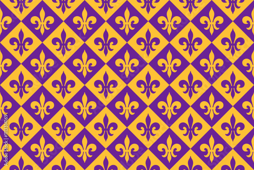 Mardi Gras Seamless Pattern. Fleur De Lys Festive Endless Background.