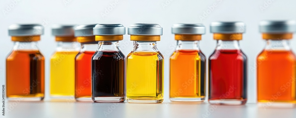 A colorful array of small glass vials filled with various oils, showcasing a range of hues from yellow to deep amber, against a clean background. A colorful array of small glass vials filled with various oils, showcasing a range of hues from yellow to deep amber, against a clean background.