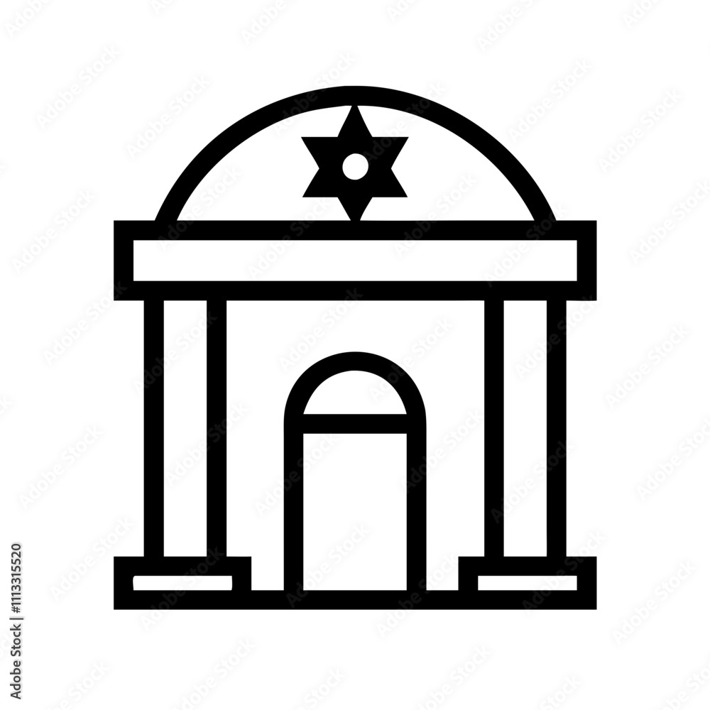 Detailed icon of an Orthodox synagogue with distinct architectural features, ideal for cultural education. Detailed icon of an Orthodox synagogue with distinct architectural features, ideal for cultural education.