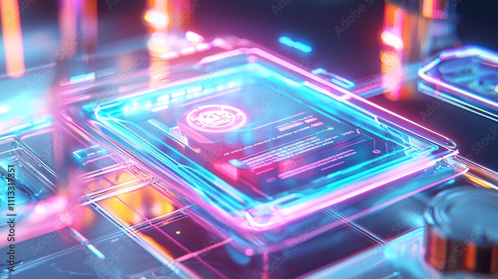 Obraz premium job and career interview concept. Futuristic Cybernetic Interface in Neon Colors
