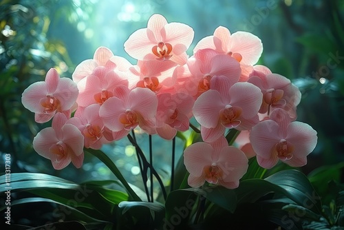 pink orchids vibrant blooming flowers in lush garden natural light closeup beauty flora photo