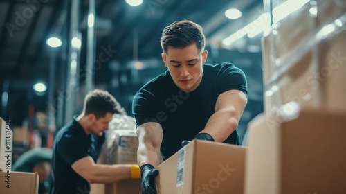 A moving service team packing household items with precision, ensuring safe transportation for the client