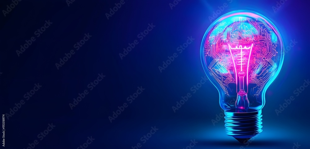 Futuristic Digital Lightbulb with Circuitry and Neon Colors Symbolizing Innovation and Technology Futuristic Digital Lightbulb with Circuitry and Neon Colors Symbolizing Innovation and Technology