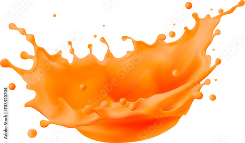 orange juice splash isolated on  transparent background. Realistic vector illustration, Gradient Mesh Clipping path. 3D vector