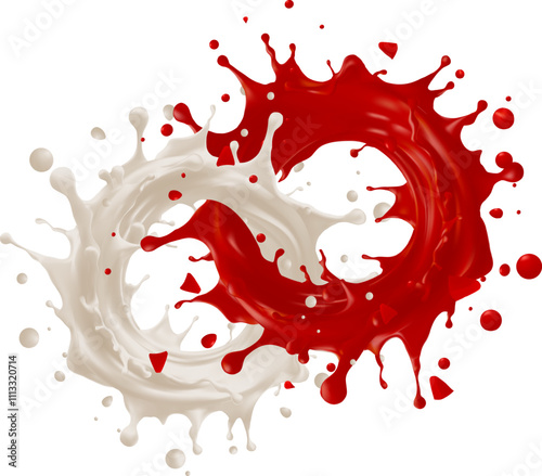 Horizontal splash of wine or red juice isolated on transparent background. White and red liquids Vector realistic