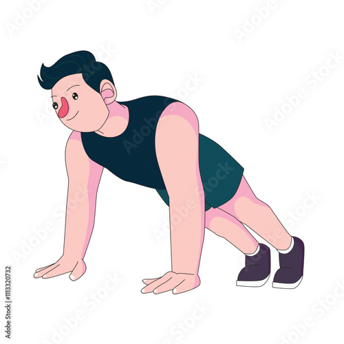 a drawing of a man doing push ups on a white background.