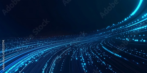 Abstract Flow of Glowing Blue Light Particles Representing Data Streams and Digital Connectivity