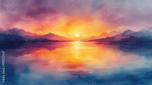 Abstract Watercolor Landscape in Pastel Colors with Serene Horizon and Ethereal Light