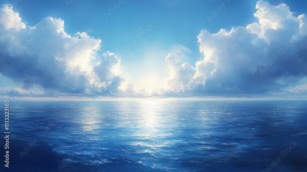 Obraz premium Vast Ocean and Sky in Anime Style Landscape Illustration