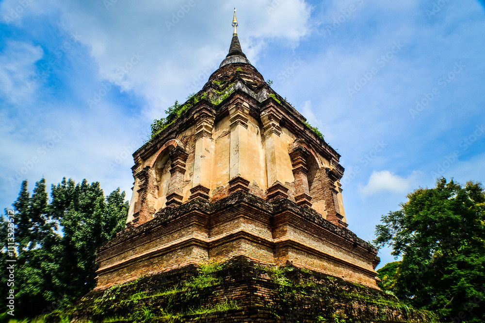 Old Pagoda, Architecture Lanna, Symbols of Buddhism at Wat Jedyod Royal temple, Muang Chiang Mai, Chiang Mai, Northern Thailand Old Pagoda, Architecture Lanna, Symbols of Buddhism at Wat Jedyod Royal temple, Muang Chiang Mai, Chiang Mai, Northern Thailand