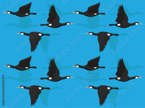 Bird Cormorant Flying Cartoon Character Seamless Wallpaper Background