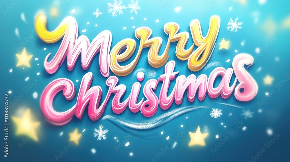 Fototapeta premium 3D text effect merry christmas cartoon style white