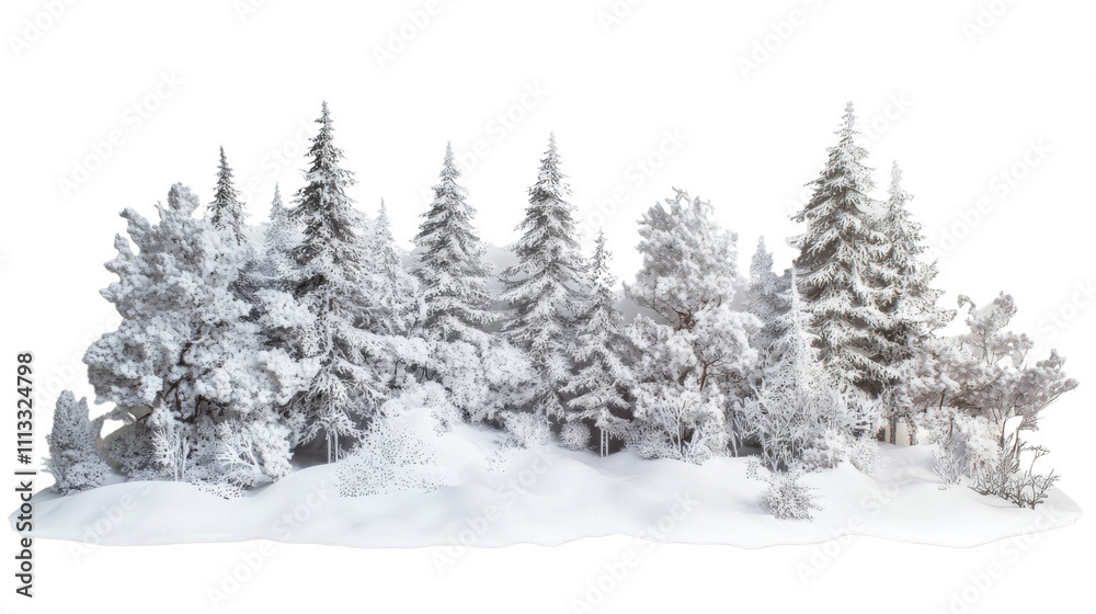 Winter pine forest with snow transparent background Winter pine forest with snow transparent background