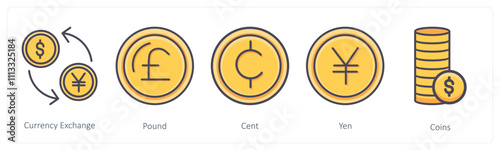 A set of 5 Business icons as currency exchange, pound, cent