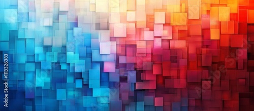 Colorful Abstract Mosaic Background with Grid Pattern and Gradient Effect of Blue, Pink, Orange, Yellow, and Red Squares