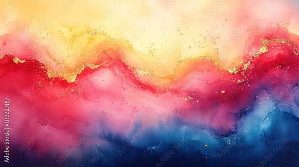 Abstract Watercolor Background with Gold Red Blue Soft Gradients Abstract Watercolor Background with Gold Red Blue Soft Gradients