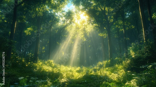 Sunlight Filtering Through a Serene Forest Landscape Animation