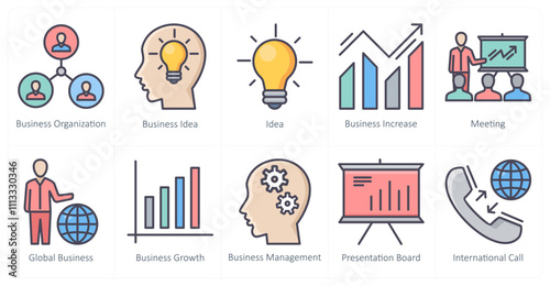 A set of 10 business icons as business organization, idea, business increase