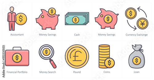 A set of 10 business icons as accountant, money savings, cash