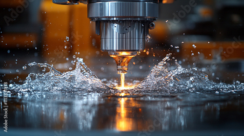 Close-up view of a CNC machining process featuring water jet cutting technology symbolizing precision innovation industrial craftsmanship and sustainable manufacturing solutions in modern industry photo
