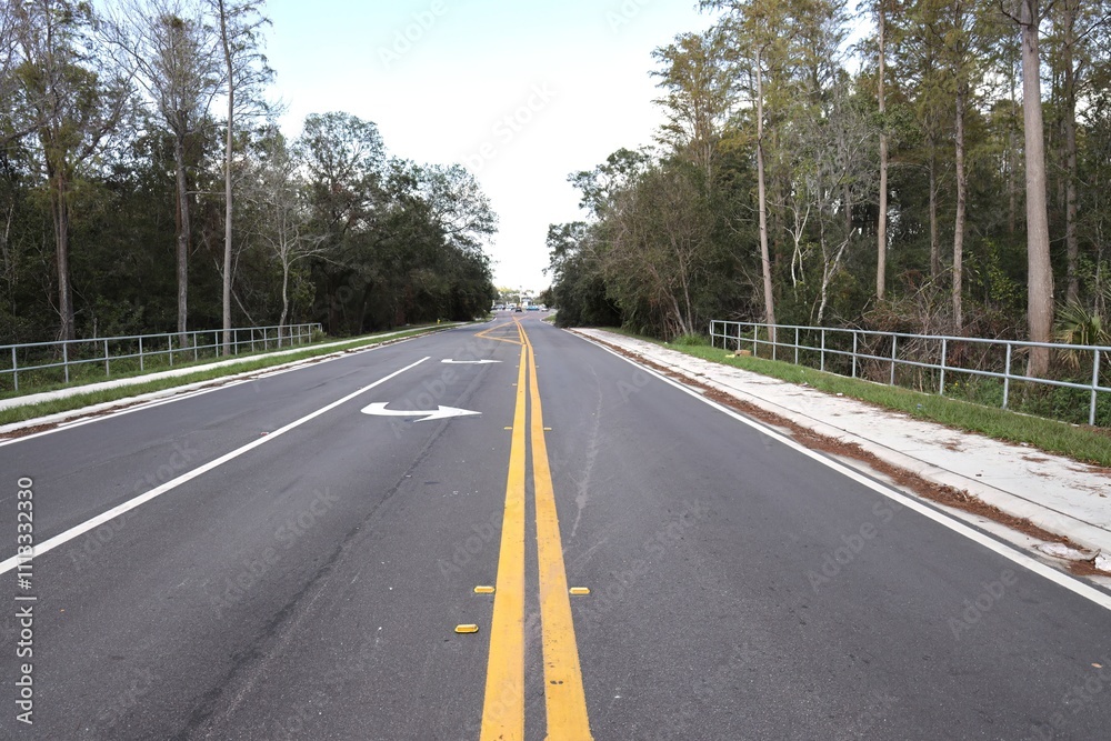 Fototapeta premium Road with Double Yellow Line and No Traffic