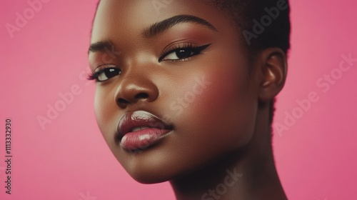 Woman with pink background