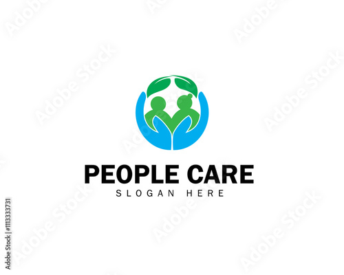 People Care Logo Design Template, Social Care Logo, Human Group Logo, Hand With People In Circle Shape Vector Icon