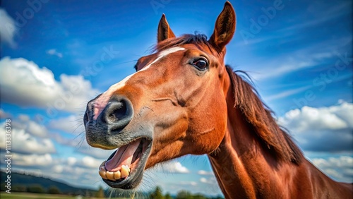 Close-up of a horse's face as it neighs, horse, animal, close-up, detail, nostrils, mouth, teeth, eyes, mane, snout, domestic