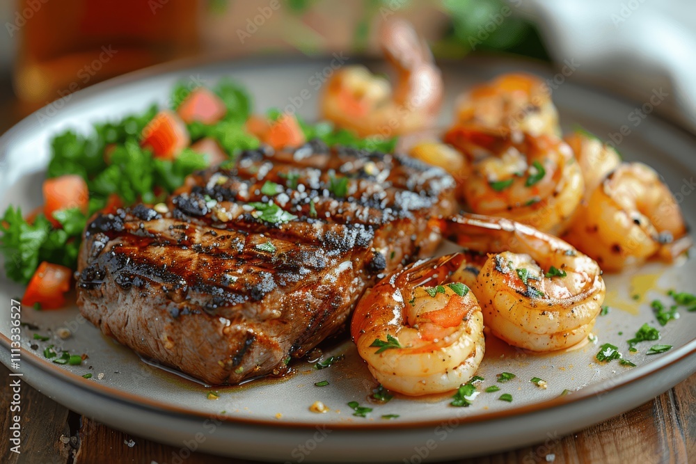 Grilled Surf and Turf Steak and Shrimp Platter Grilled Surf and Turf Steak and Shrimp Platter