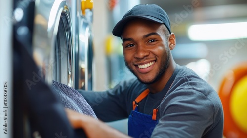 Laundry service staff carefully removing stains, ensuring excellent results for their clients photo